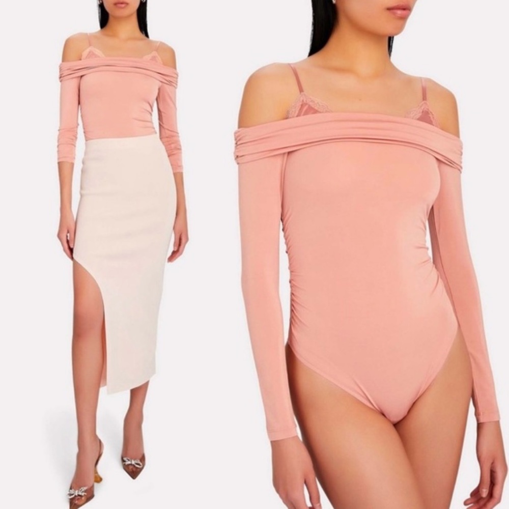 Jonathan Simkhai Night Night Cold Shoulder Lace Trimmed Bodysuit